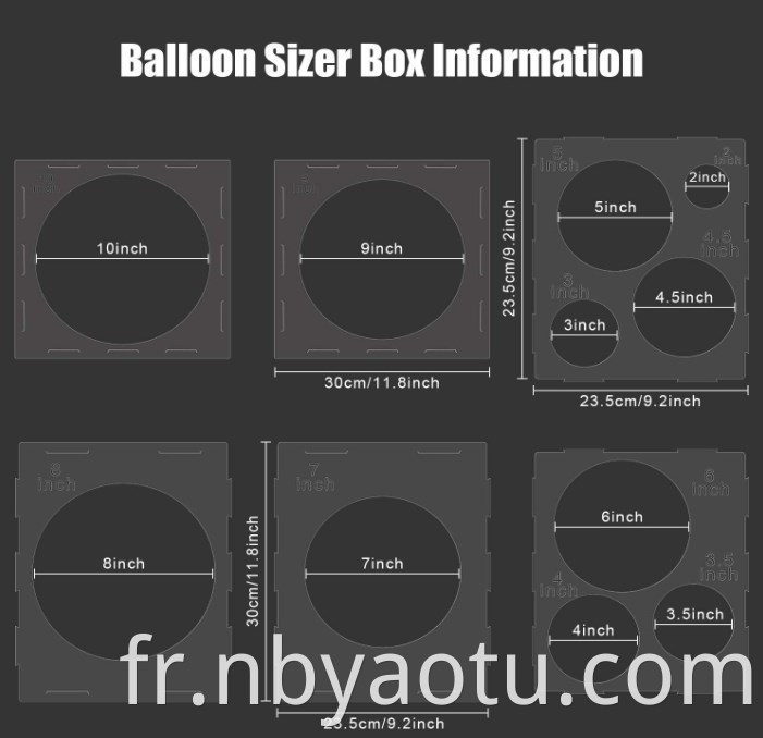 11 trous Pp Plastic Balloon Sizer Cube Box Balloon Mesure Mesure Tool for For Birthday Wedding Party Balloon Decorations